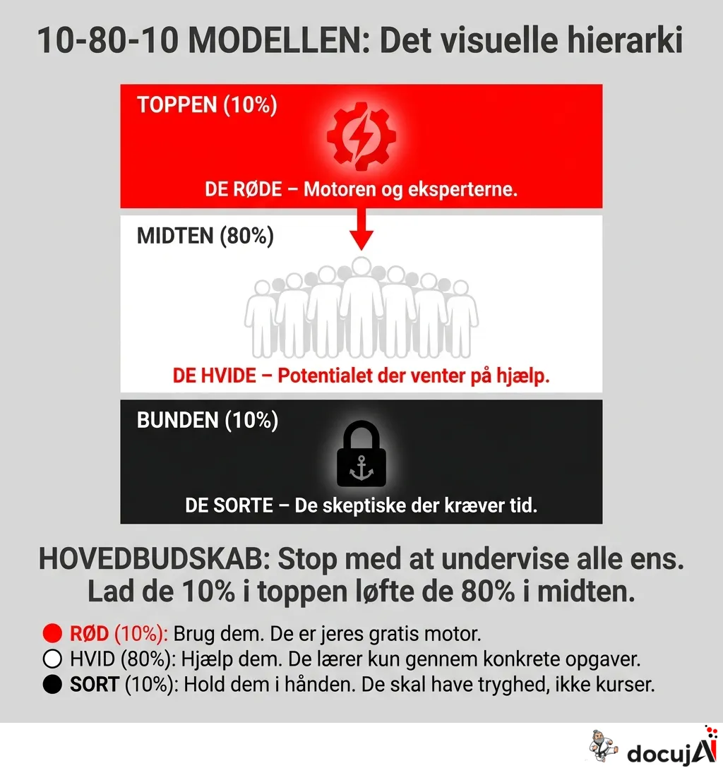 De ti i toppen, de firs i midten, og de ti i bunden